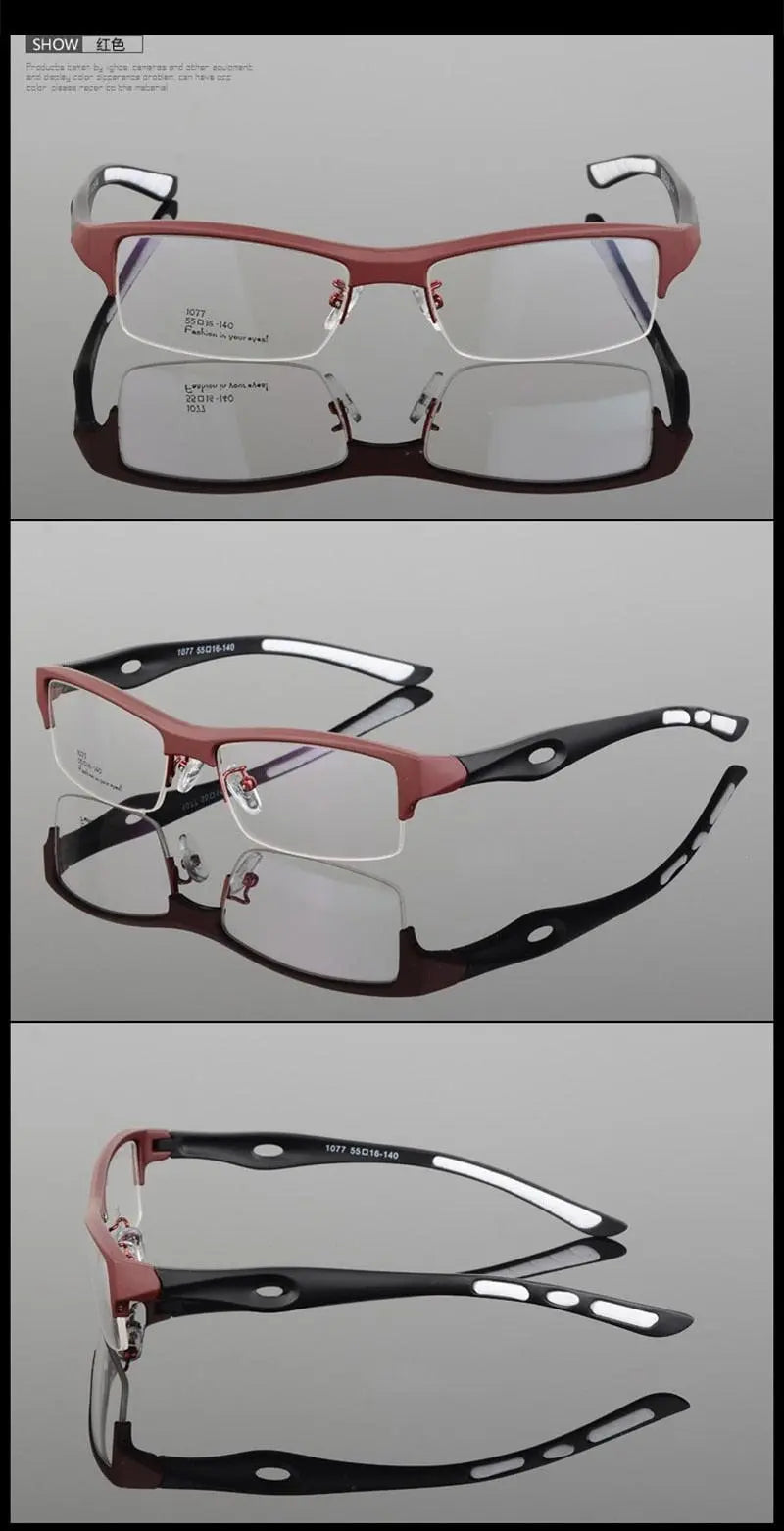 Men's Rectangular Semi-Rimless TR90 Sports Glasses 1077 — view 17 | Rx Spectacle