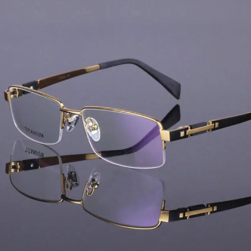 Men's Rectangular Semi-Rimless Titanium Prescription Glasses 8001 — view 1 | Rx Spectacle