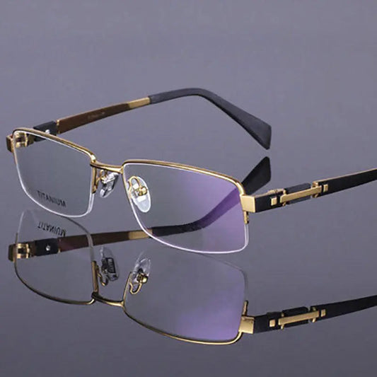 Men's Rectangular Semi-Rimless Titanium Prescription Glasses 8001 — view 1 | Rx Spectacle