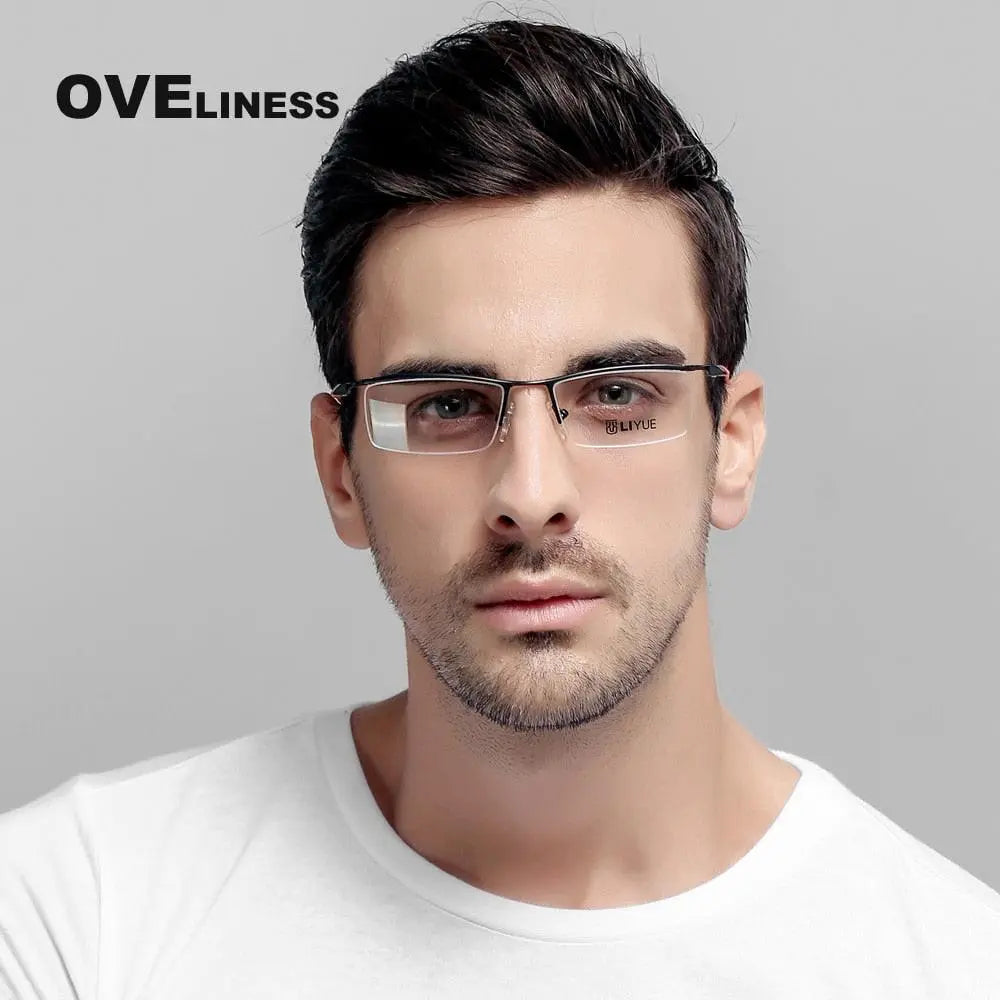Men's Square Semi-Rimless Alloy Prescription Glasses 8199 — view 7 | Rx Spectacle