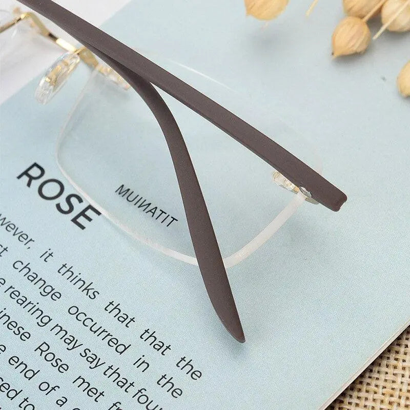 Unisex Rectangular Rimless Alloy Prescription Glasses Rw003 — view 2 | Rx Spectacle