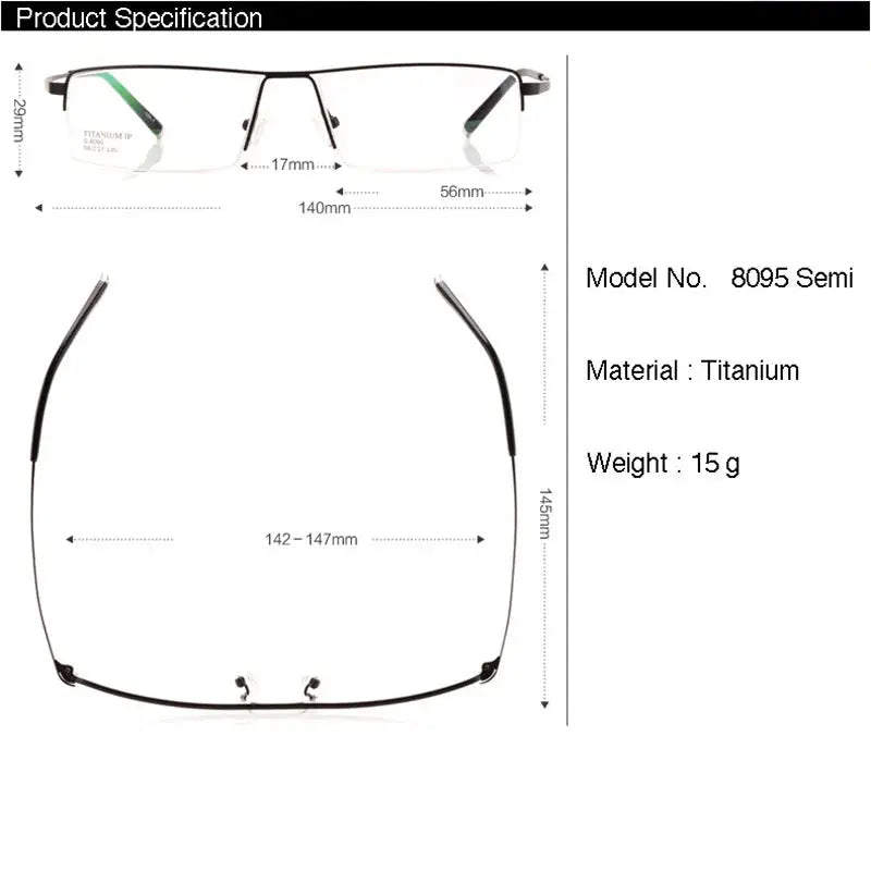 Men's Square Semi-Rimless Titanium Prescription Glasses 68095 — view 2 | Rx Spectacle