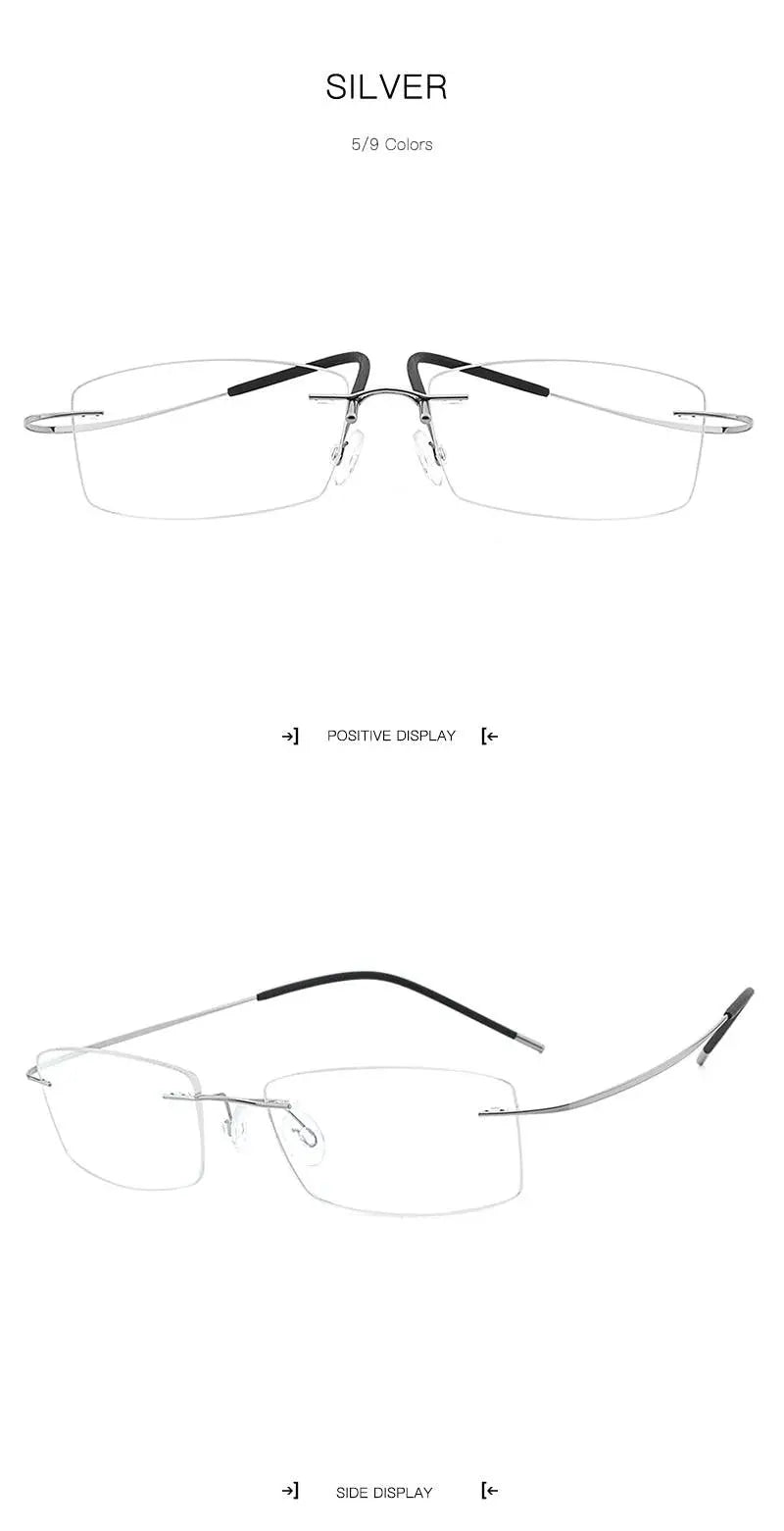 Unisex Rectangular Rimless Titanium Prescription Glasses — view 20 | Rx Spectacle