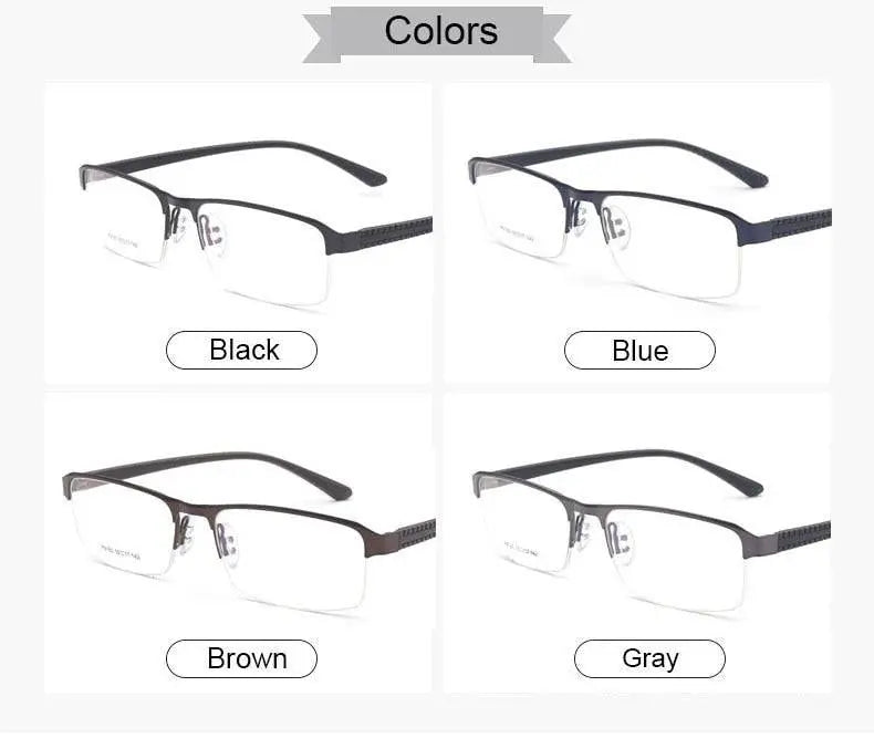 Men's Square Semi-Rimless Alloy Prescription Glasses P9165 — view 8 | Rx Spectacle