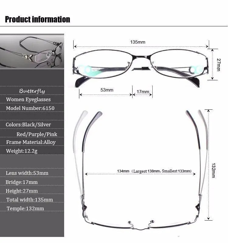Women's Butterfly Full Rim Alloy Prescription Glasses 6150 — view 13 | Rx Spectacle