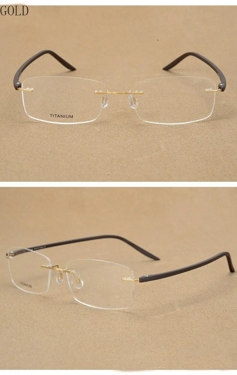 Unisex Rectangular Rimless Alloy Prescription Glasses Rw003 — view 11 | Rx Spectacle