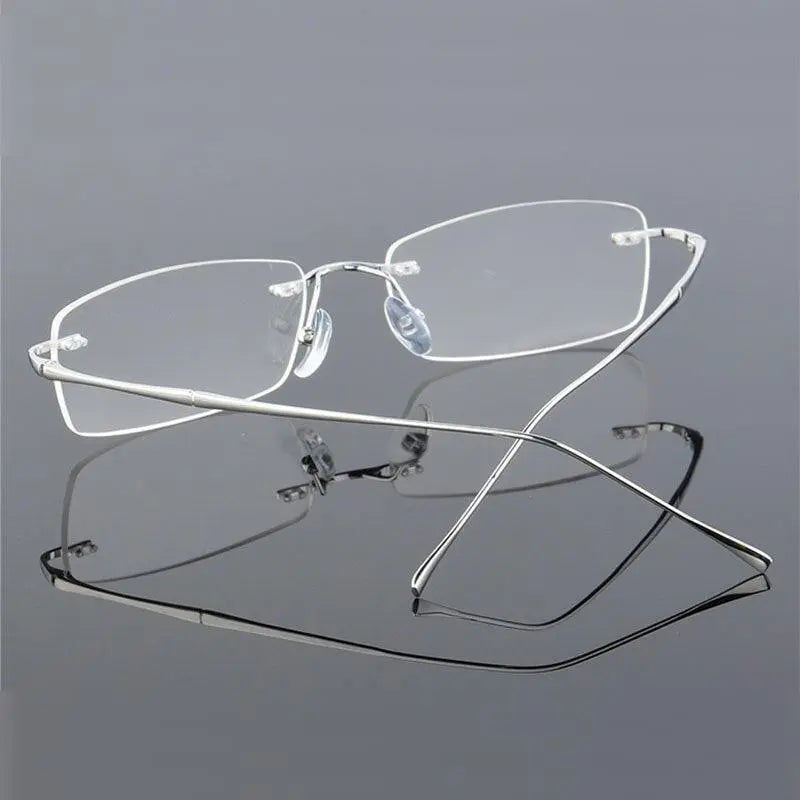 Men's Rectangular Rimless Titanium Prescription Glasses 632 — view 6 | Rx Spectacle