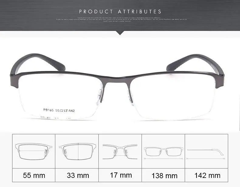 Men's Square Semi-Rimless Alloy Prescription Glasses P9165 — view 7 | Rx Spectacle