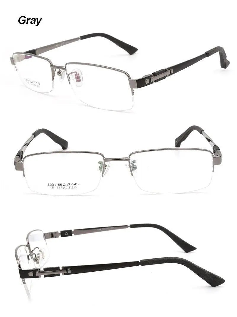Men's Rectangular Semi-Rimless Titanium Prescription Glasses 8001 — view 13 | Rx Spectacle