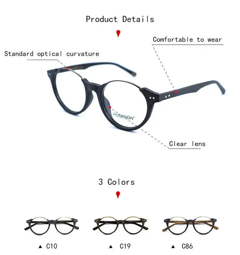Unisex Round Full Rim Wood Prescription Glasses Ps5059 — view 8 | Rx Spectacle