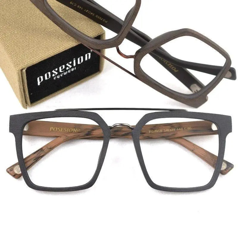 Men's Square Full Rim Wood Prescription Glasses Ps7050 — view 8 | Rx Spectacle