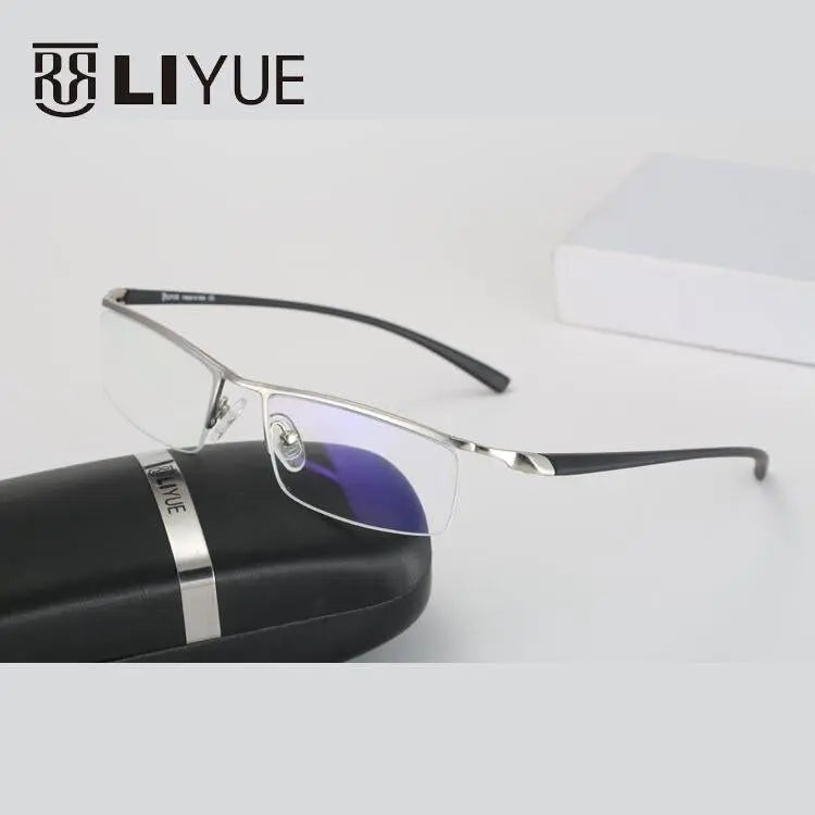 Men's Square Semi-Rimless Alloy Prescription Glasses 8199 — view 4 | Rx Spectacle
