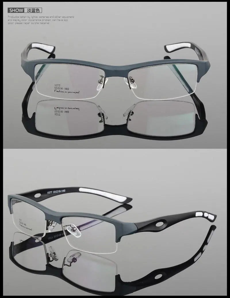 Men's Rectangular Semi-Rimless TR90 Sports Glasses 1077 — view 19 | Rx Spectacle