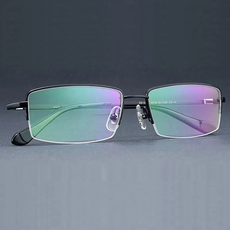 Men's Square Semi-Rimless Titanium Reading Glasses D81075 — view 8 | Rx Spectacle