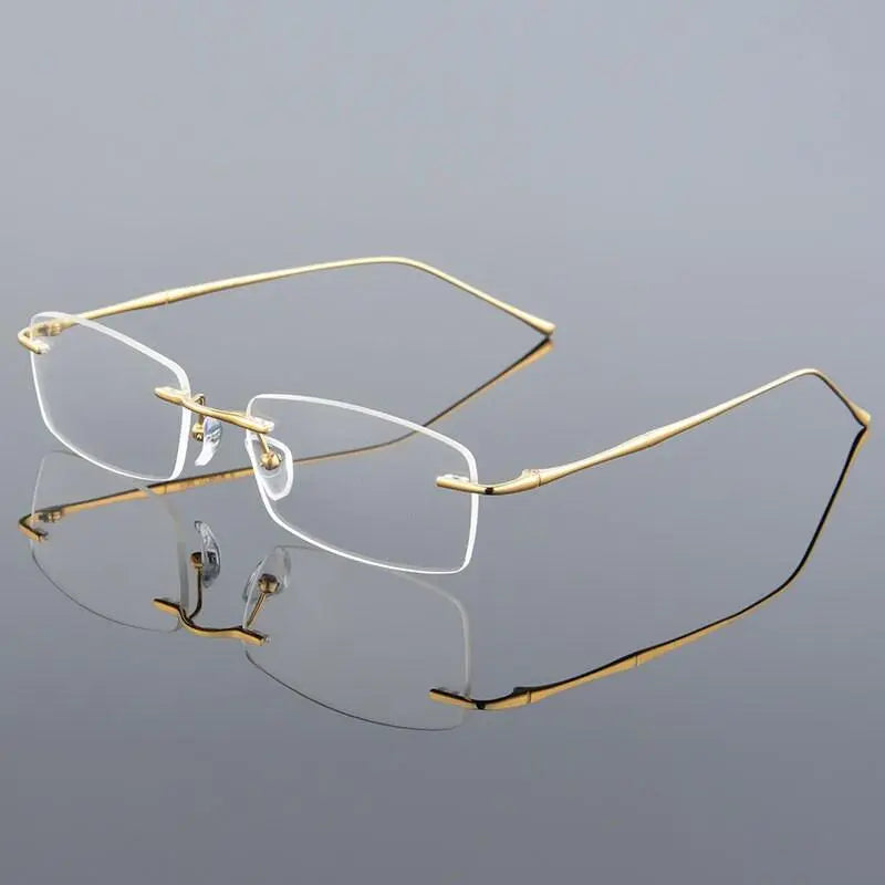 Men's Rectangular Rimless Titanium Prescription Glasses 632 — view 15 | Rx Spectacle