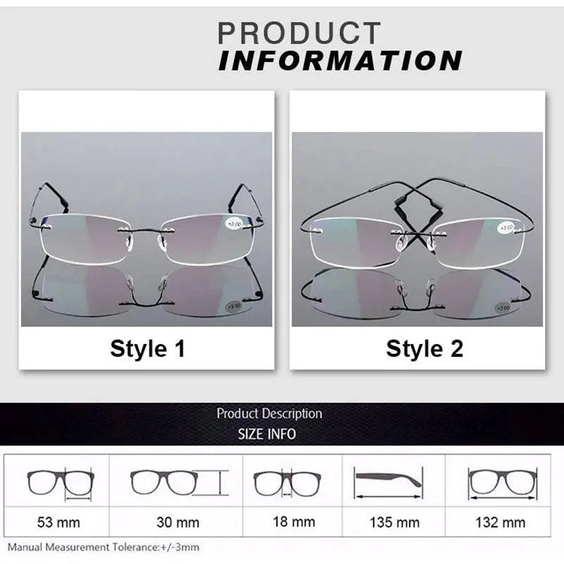 Unisex Rectangular Rimless Alloy Reading Glasses 1 — view 6 | Rx Spectacle