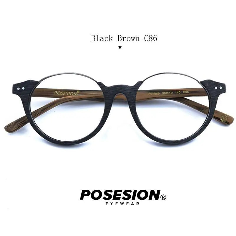 Unisex Round Full Rim Wood Prescription Glasses Ps5059 — view 2 | Rx Spectacle