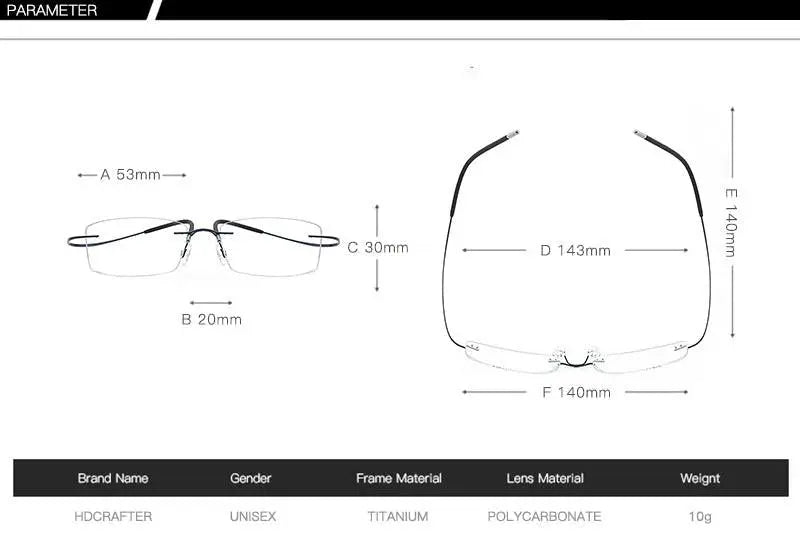 Unisex Rectangular Rimless Titanium Prescription Glasses — view 14 | Rx Spectacle