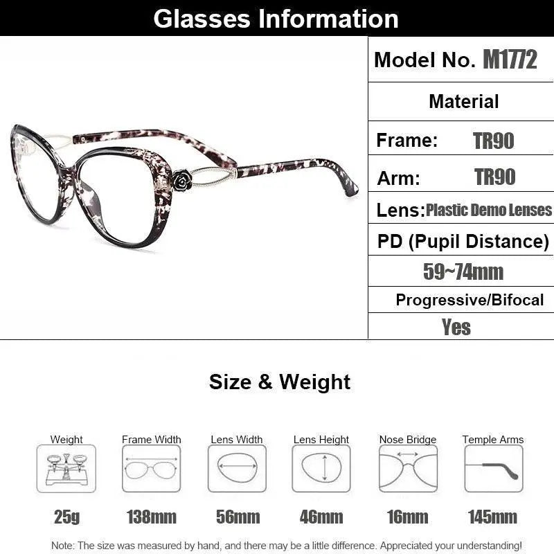 Women's Cat Eye Full Rim TR90 Oversized Prescription Glasses M1772 — view 8 | Rx Spectacle