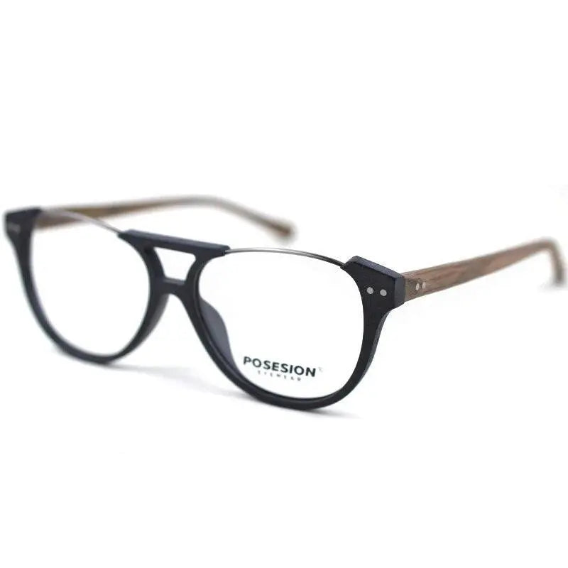 Unisex Round Full Rim Wood Double Bridge Prescription Glasses Ps5056 — view 4 | Rx Spectacle