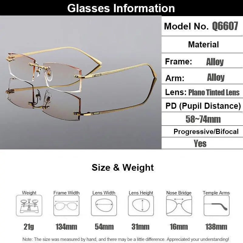 Men's Rectangular Rimless Titanium Prescription Glasses Q6607 — view 3 | Rx Spectacle