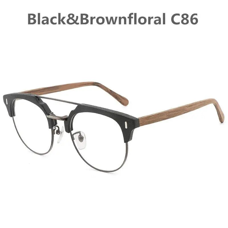 Unisex Round Full Rim Wood Prescription Glasses Bc01 — view 9 | Rx Spectacle