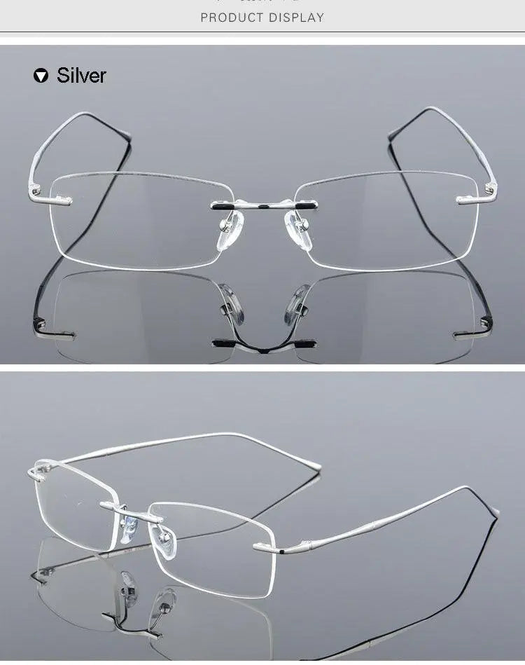 Men's Rectangular Rimless Titanium Prescription Glasses 632 — view 10 | Rx Spectacle