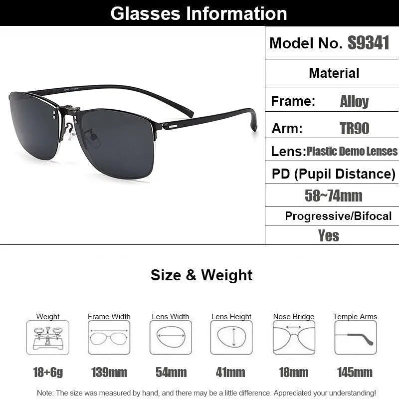 Men's Square Full Rim Titanium Clip-On Prescription Glasses S9341 — view 3 | Rx Spectacle