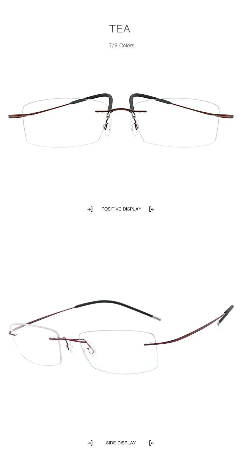 Unisex Rectangular Rimless Titanium Prescription Glasses — view 22 | Rx Spectacle