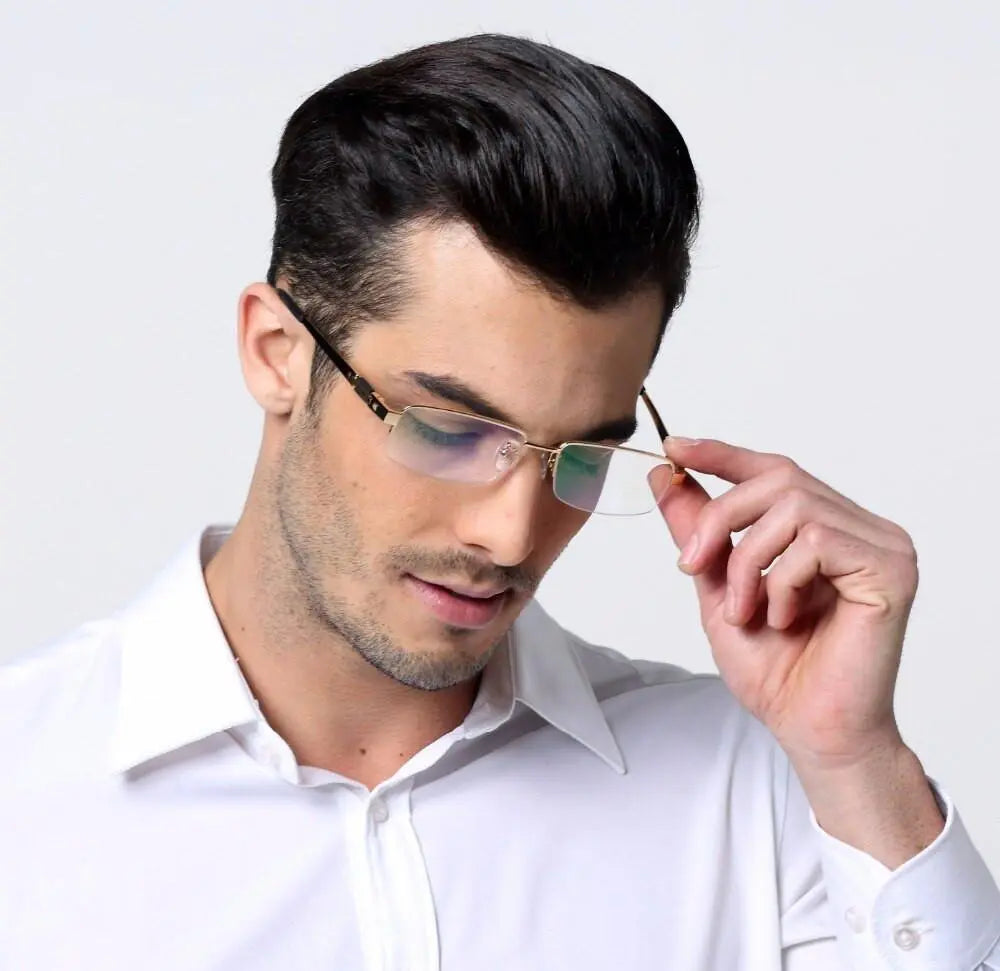 Men's Rectangular Semi-Rimless Titanium Prescription Glasses 8001 — view 4 | Rx Spectacle