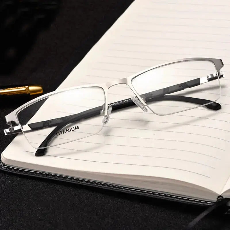 Men's Square Semi-Rimless Aluminum Prescription Glasses 14818 — view 1 | Rx Spectacle