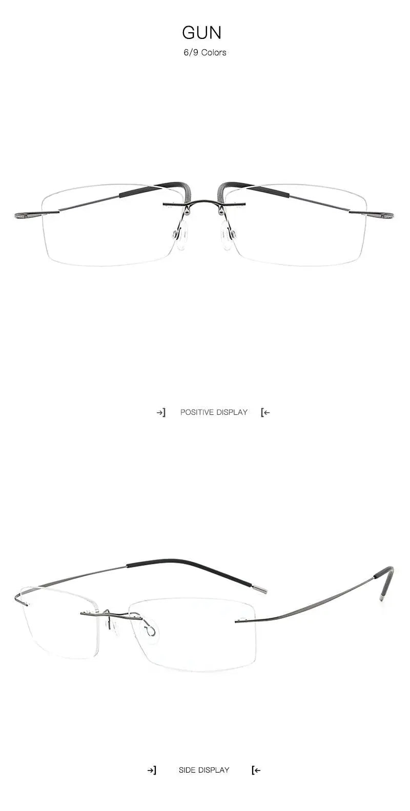 Unisex Rectangular Rimless Titanium Prescription Glasses — view 21 | Rx Spectacle