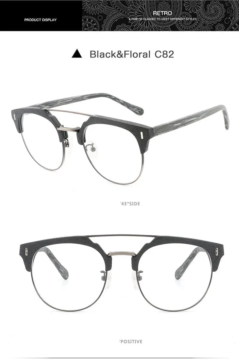 Unisex Round Full Rim Wood Prescription Glasses Bc01 — view 16 | Rx Spectacle
