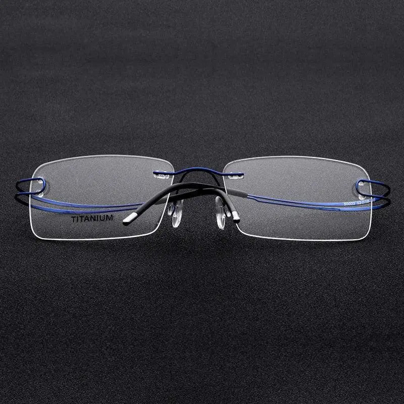 Unisex Rectangular Rimless Titanium Prescription Glasses 50003 — view 2 | Rx Spectacle