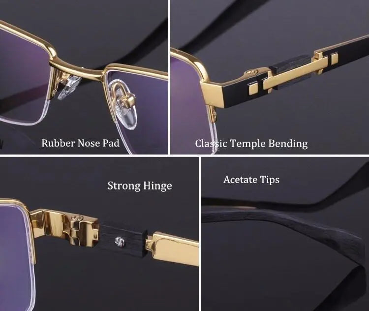 Men's Rectangular Semi-Rimless Titanium Prescription Glasses 8001 — view 11 | Rx Spectacle