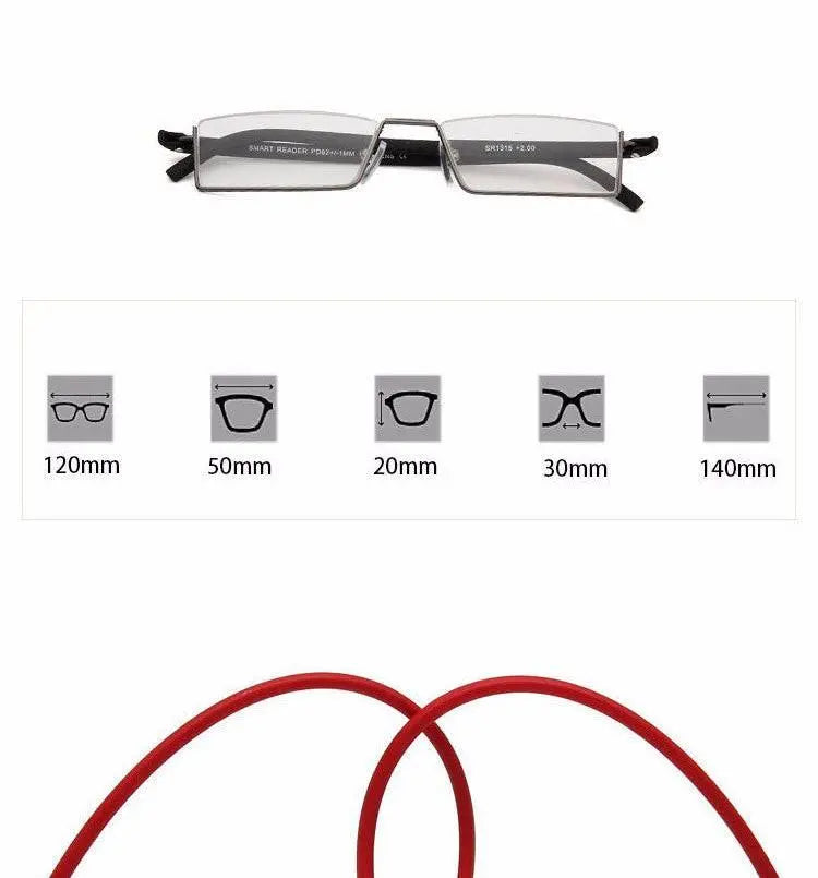 Unisex Rectangular Semi-Rimless Alloy Reading Glasses R131 — view 8 | Rx Spectacle