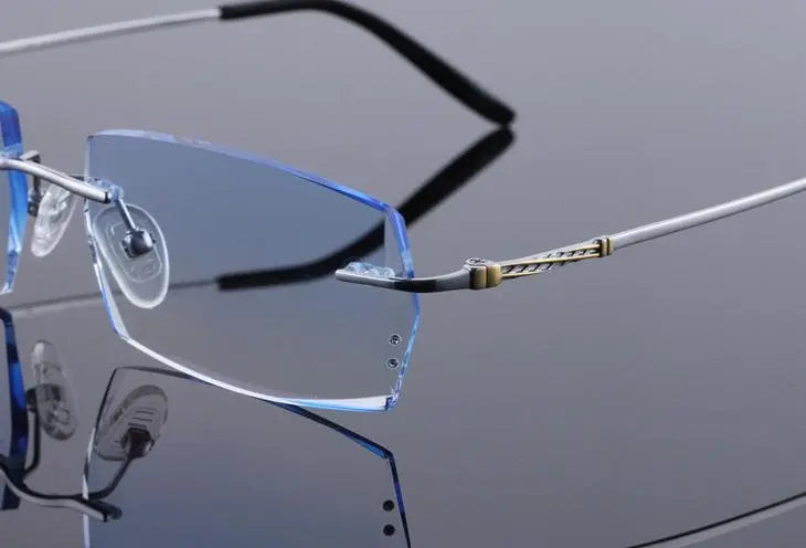 Men's Rectangular Rimless Titanium Prescription Glasses 8036 — view 13 | Rx Spectacle