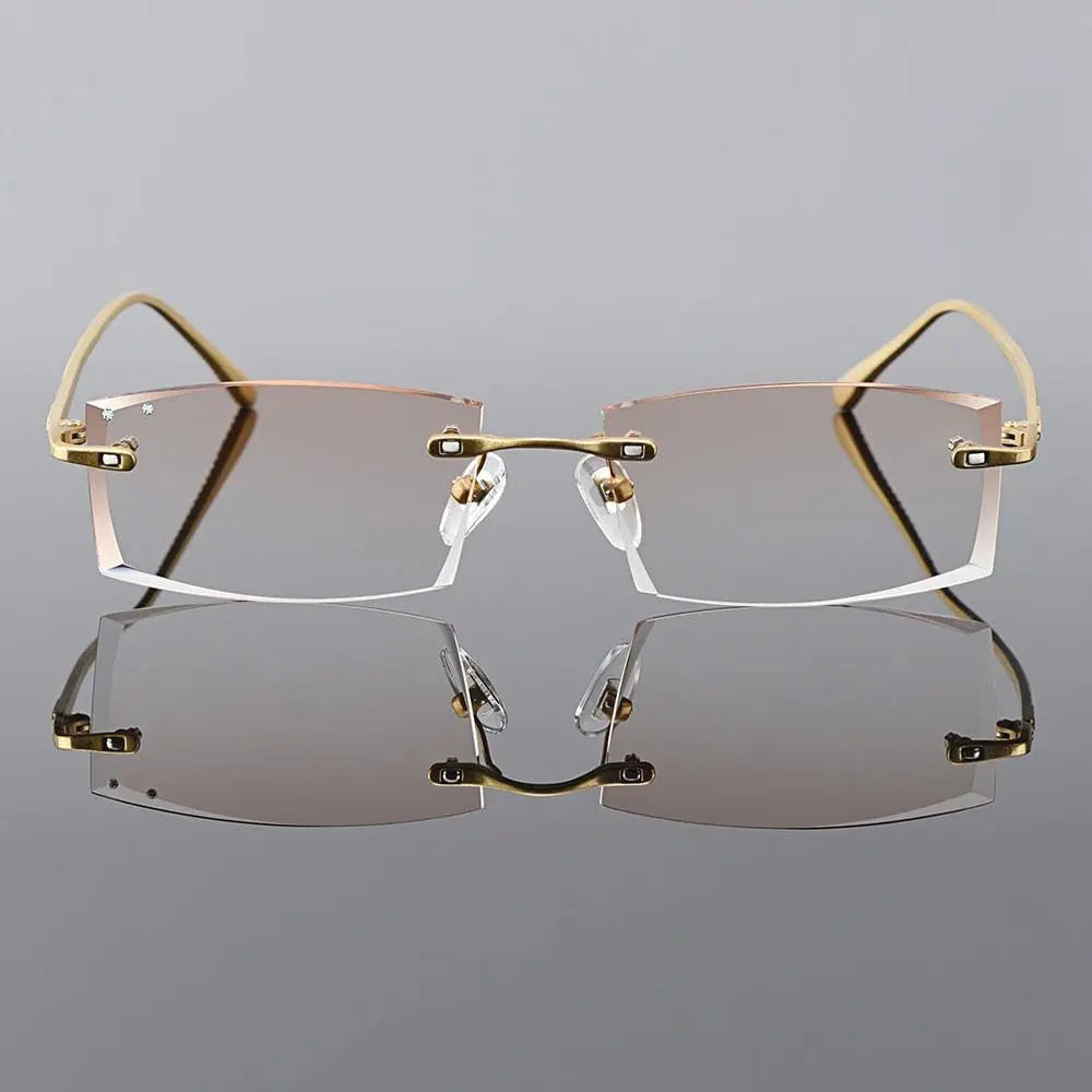 Men's Rectangular Rimless Titanium Prescription Glasses Q6607 — view 2 | Rx Spectacle