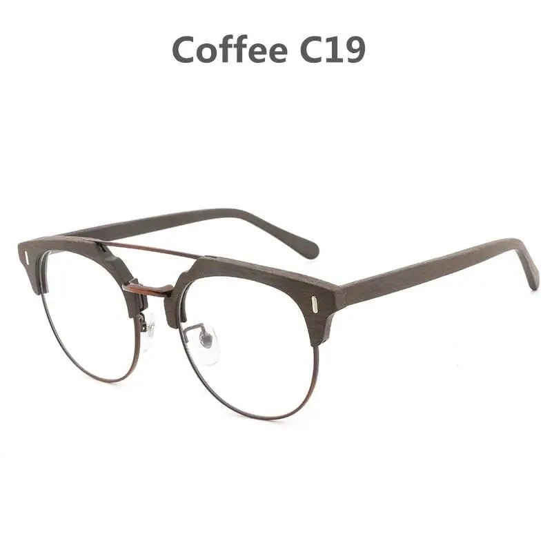 Unisex Round Full Rim Wood Prescription Glasses Bc01 — view 8 | Rx Spectacle