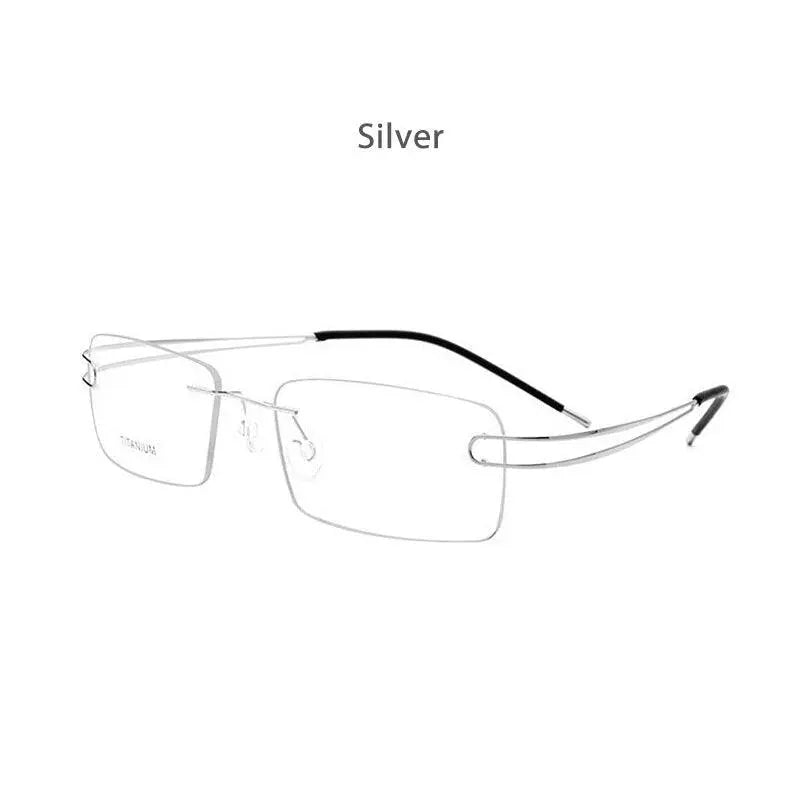 Unisex Rectangular Rimless Titanium Prescription Glasses 50003 — view 10 | Rx Spectacle