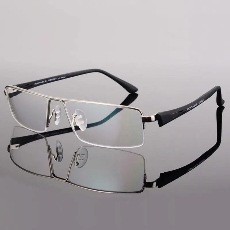 Men's Rectangular Semi-Rimless Alloy Prescription Glasses P8157 — view 6 | Rx Spectacle