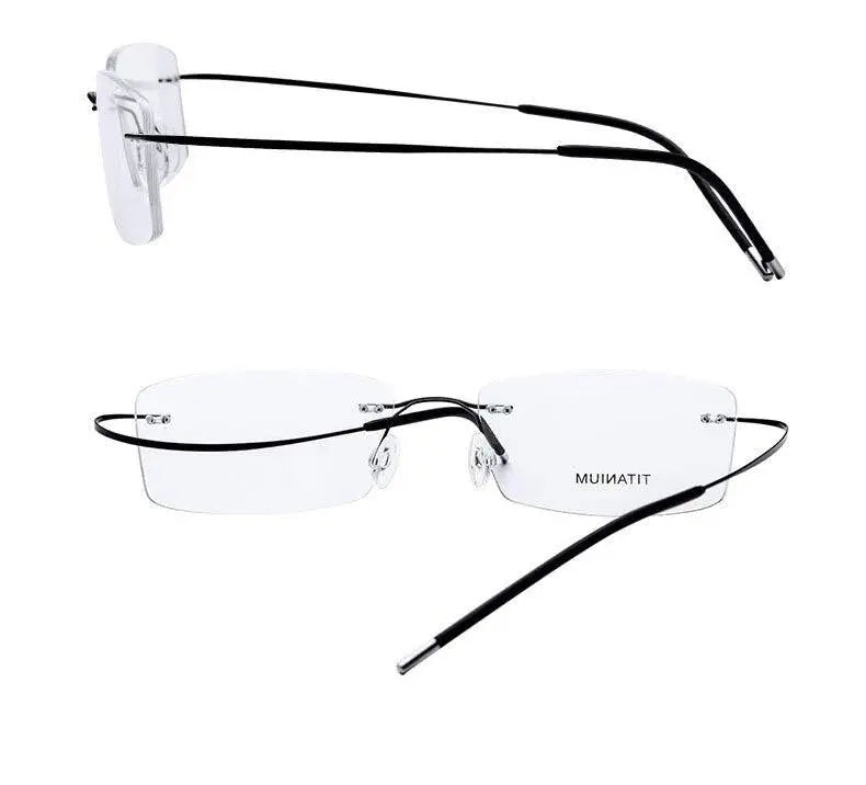 Unisex Rimless Titanium Prescription Glasses E1055 — view 11 | Rx Spectacle