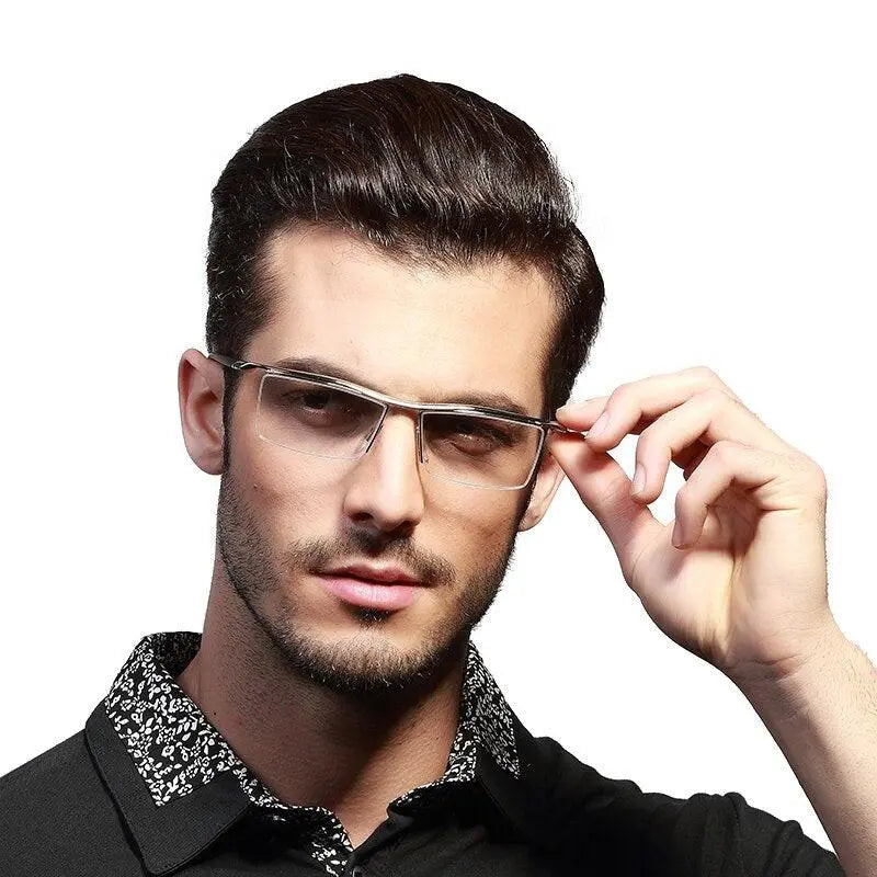 Men's Square Semi-Rimless Acetate Prescription Glasses E004 — view 5 | Rx Spectacle