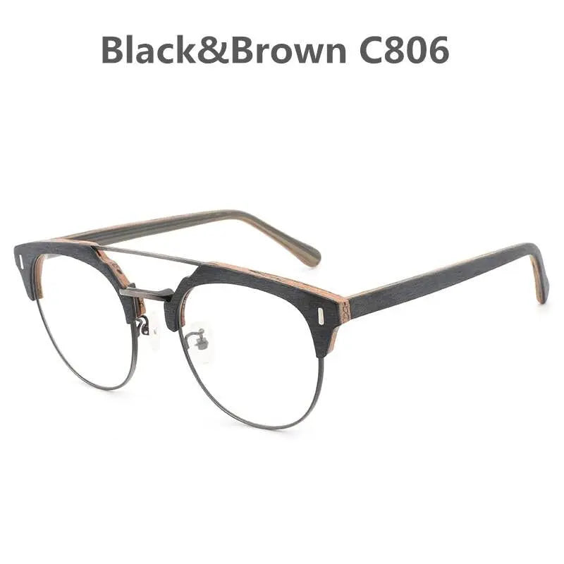 Unisex Round Full Rim Wood Prescription Glasses Bc01 — view 13 | Rx Spectacle