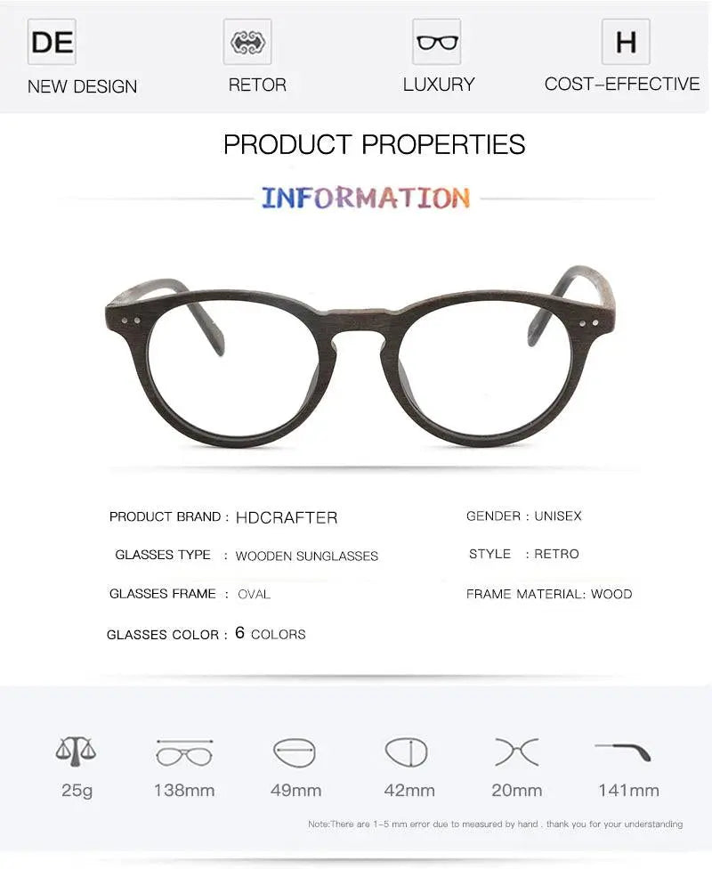 Unisex Round Full Rim Wood Prescription Glasses Lhb030 — view 14 | Rx Spectacle