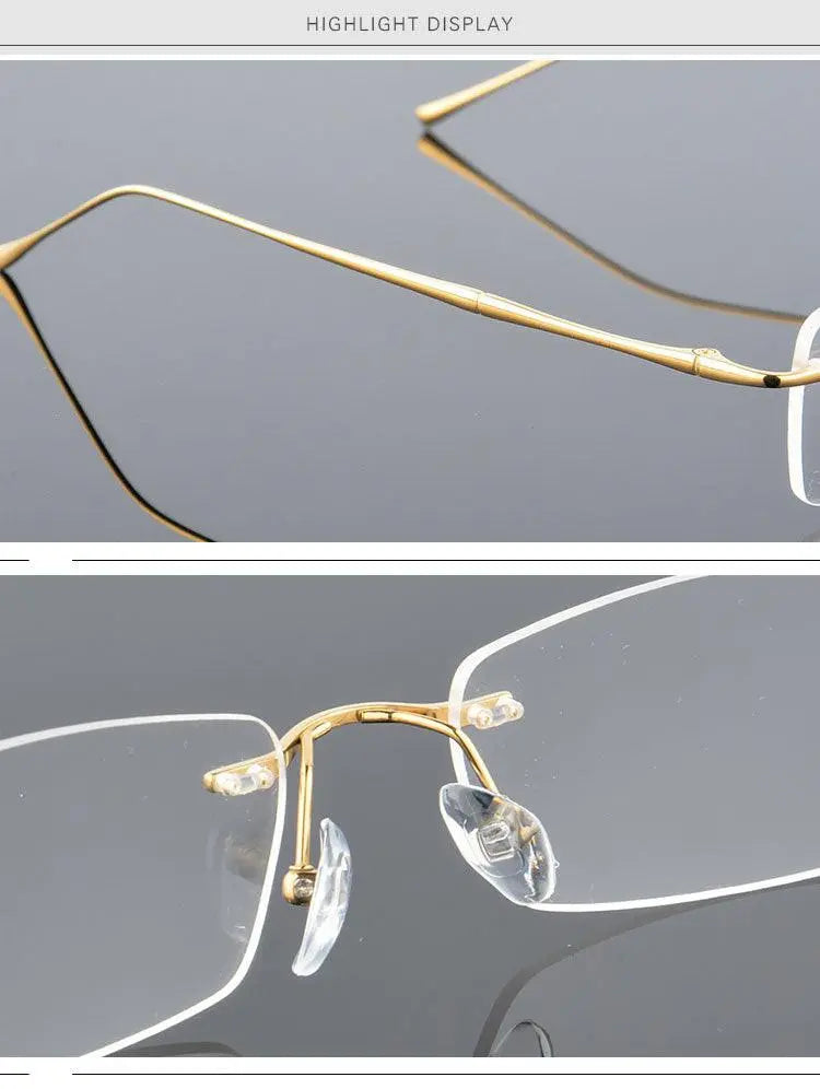 Men's Rectangular Rimless Titanium Prescription Glasses 632 — view 12 | Rx Spectacle