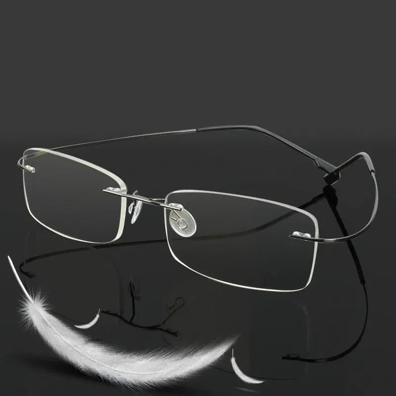 Unisex Square Rimless Titanium Prescription Glasses 861 — view 5 | Rx Spectacle