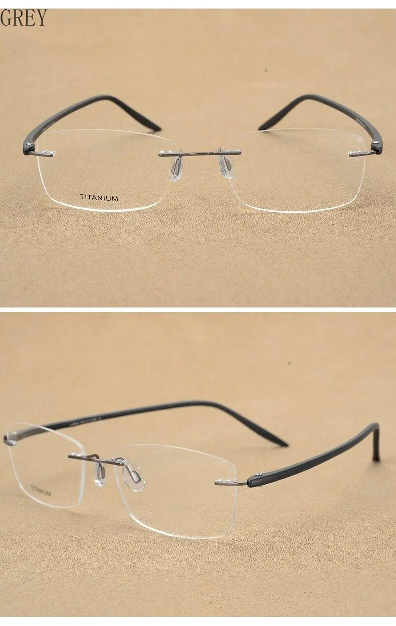 Unisex Rectangular Rimless Alloy Prescription Glasses Rw003 — view 7 | Rx Spectacle