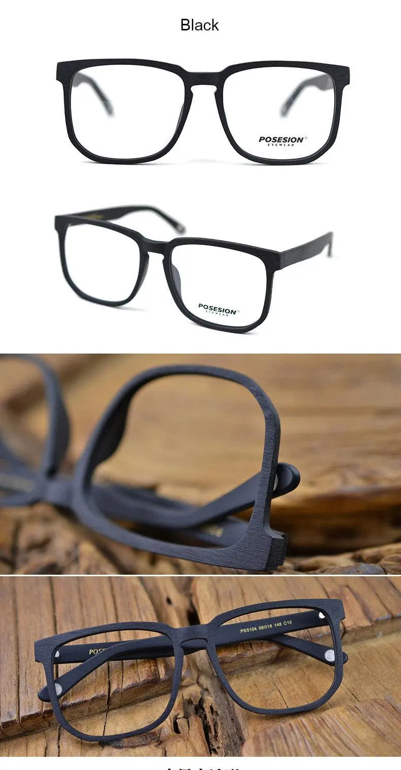 Unisex Square Full Rim Wood Oversized Prescription Glasses Ps5104 — view 10 | Rx Spectacle