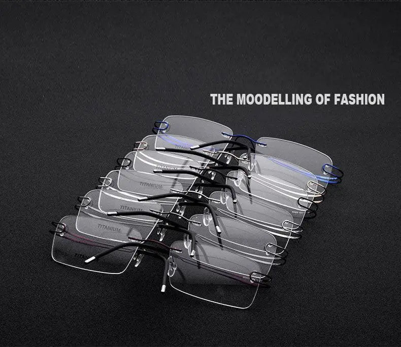 Unisex Rectangular Rimless Titanium Prescription Glasses 50003 — view 13 | Rx Spectacle